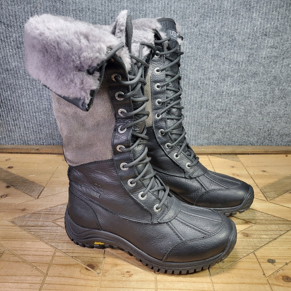 UGG Adirondack Tall Boots Women's Size 7 Leather Sheepskin Winter Snow Black
